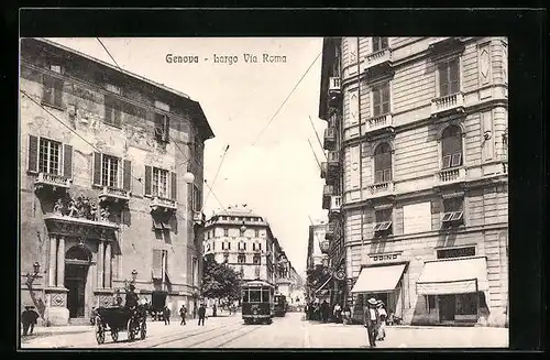 AK Genova, Largo Via Roma, Strassenbahn
