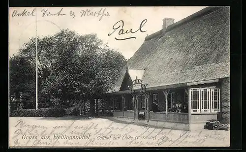 AK Hamburg-Wellingsbüttel, Gasthof zur Linde F. Schultz, Gebäude mit Blick zum Garten