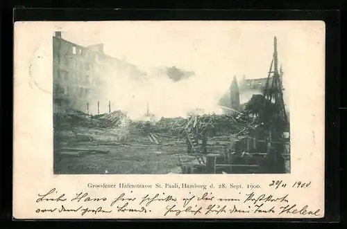 AK Hamburg-St. Pauli, Grossfeuer Hafenstrasse am 28. Sept. 1900, Ruinen am Ufer