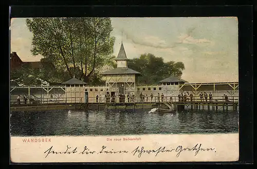 AK Hamburg-Wandsbek, Die neue Badeanstalt, vom Wasser gesehen