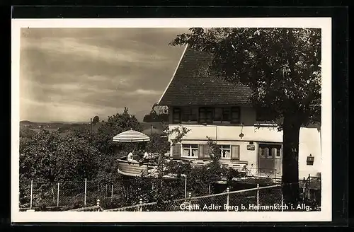 AK Heimenkirch /Allg., Gasthaus und Pension Adler Berg, mit Terrasse und Blick ins Land