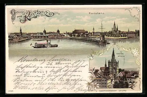 Lithographie Konstanz, Gesamtansicht, Konstanz Münster
