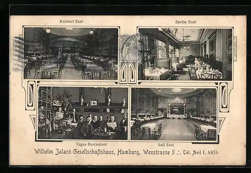 AK Hamburg-Neustadt, Gaststätte Wilhelm Jalass Gesellschaftshaus, Wexstrasse 5, Innenansichten