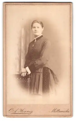 Fotografie O. A. Hennig, Mittweida, Zimmerstr. 264, Portrait hübsche Dame im prachtvollen Kleid