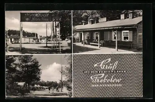 AK Prebelow bei Neuruppin, Pionierlager Wilhelm Florin, an der Baracke, auf dem Zeltplatz