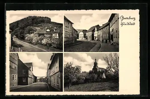 AK Geraberg im Thüringer Wald, Strasse durch die Stadt, Blick zur Kirche, an den Wohnhäusern