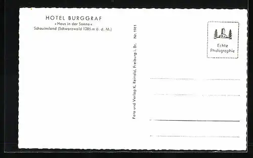 AK Schauinsland im Schwarzwald, Hotel Burggraf, das Haus in der Sonne