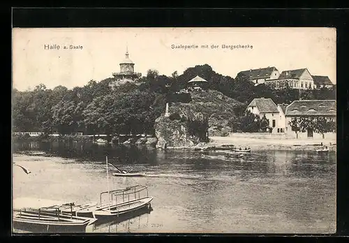 AK Halle a. Saale, Saalepartie mit Blick zur Bergschenke