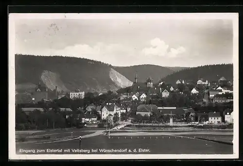 AK Wünschendorf a. d. Elster, Elstertaleingang mit dem Veitsberg