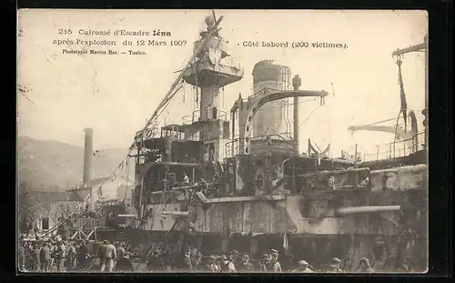 AK Toulon, Cuirasse d`Escadre Iena apres l`explosion du 12 Mars 1907, Kriegsschiff, Seenotrettung