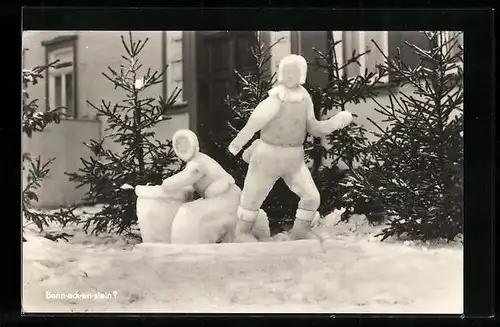 AK Benneckenstein im Harz, Schneeplastik erbaut nach der Sage über die Entstehung des Ortsnamens