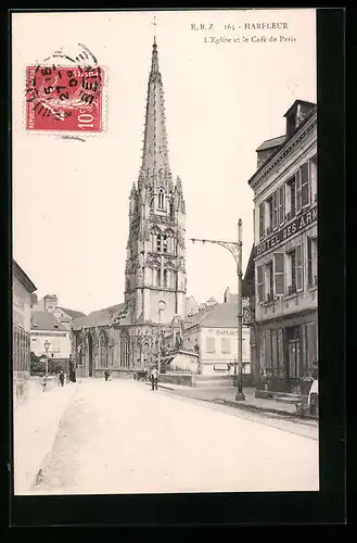 AK Harfleur, l`Eglise et le Café de Paris