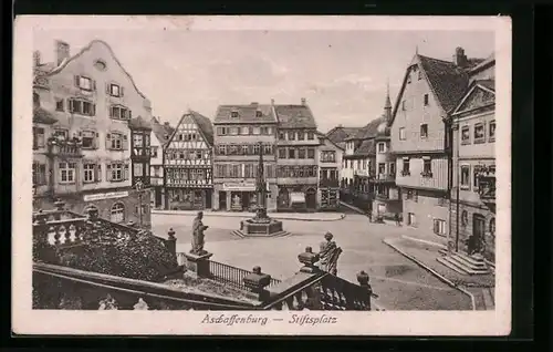 AK Aschaffenburg, Brunnen auf dem Stiftsplatz
