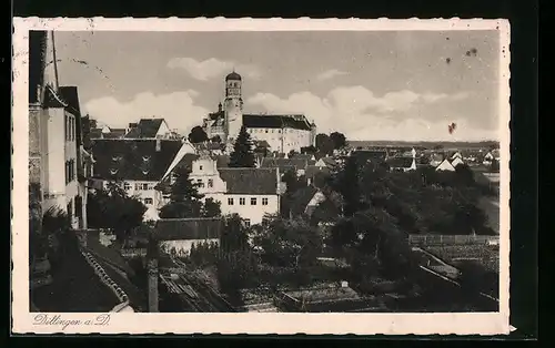 AK Dillingen a. D., Blick über die Dächer der Stadt zur Kirche hin