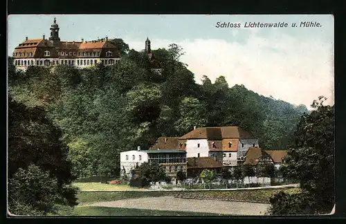AK Lichtenwalde, Blick auf Schloss und Mühle