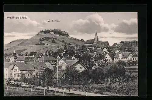 AK Weinsberg, Blick auf die Burg Weibertreu über der Stadt