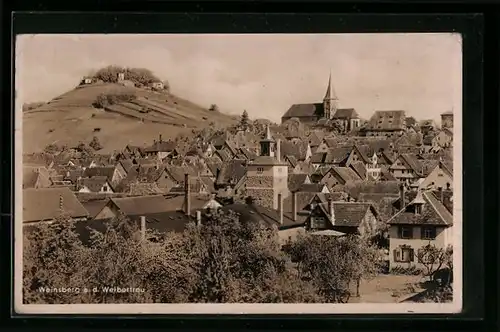 AK Weinsberg a. d. Weibertreu, Generalansicht mit Blick hinauf zur Burg