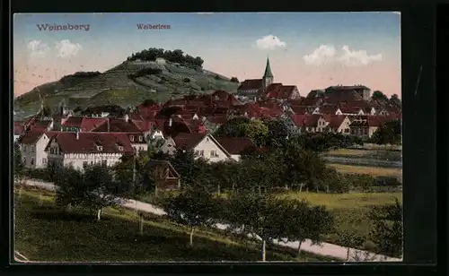 AK Weinsberg a. d. Weibertreu, Stadttotale mit Kirche und Burg