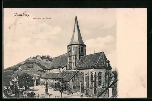 AK Weinsberg a. d. Weibertreu, Partie an der Kirche mit Blick hinauf zur Burg