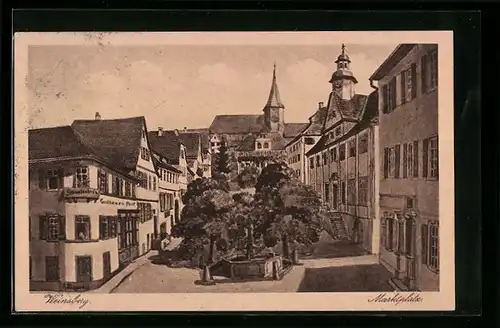 Künstler-AK Weinsberg a. d. Weibertreu, der Brunnen auf dem Marktplatz, Gasthaus zur Post