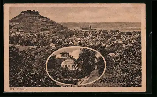 AK Weinsberg a. d. Weibertreu, Generalansicht mit der Burg, Kernerhaus mit Kernerdenkmal