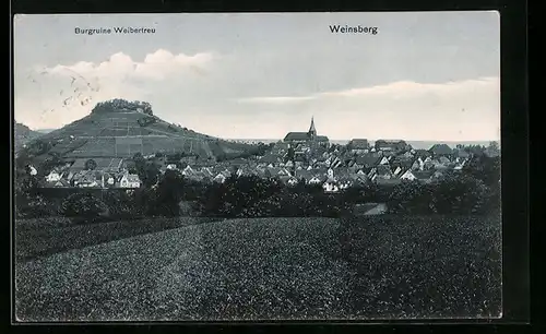 AK Weinsberg a. d. Weibertreu, Panoramaansicht mit der Burgruine