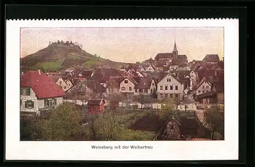 AK Weinsberg a. d. Weibertreu, Blick zur Burgruine auf dem Berg über der Stadt