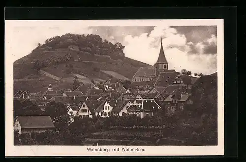 AK Weinsberg a. d. Weibertreu, Blick zur Kirche in der Stadt und hinauf zur Burgruine