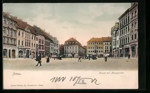 AK Zittau i. S., Markt mit Kutschen vor dem Rathaus