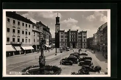 AK Zittau i. S., am Brunnen auf dem Marktplatz