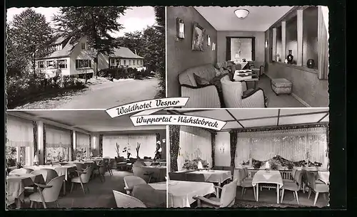 AK Wuppertal-Nächstebreck, das Waldhotel Vesper, Aussenansicht, Gasträume, AUfenthaltsraum