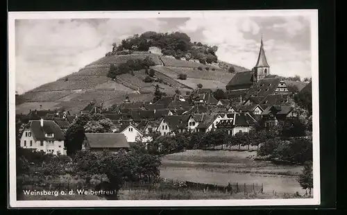 AK Weinsberg a. d. Weibertreu, Stadtansicht mit Kirche und Burgruine