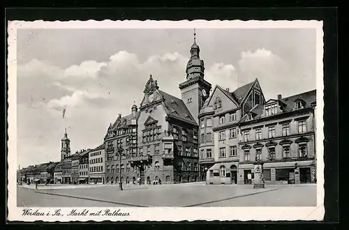 AK Werdau i. Sa., Blick auf das Rathaus am Marktplatz