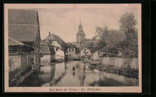 AK Bad Berka bei Weimar, Blick vom Mühlengraben zur Kirche