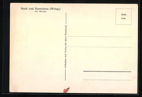 AK Neresheim, Ortsansicht mit der Abtei von Westen