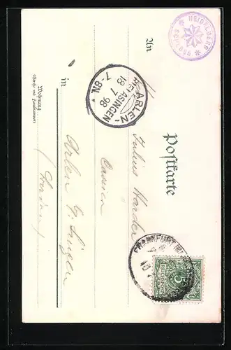 Lithographie Heidelberg, Partie am Burghof