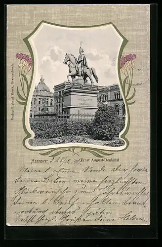 AK Hannover, Ernst August-Denkmal im Jugendstil-Rahmen