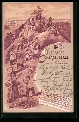 Lithographie Leipzig, Klettern auf dem Scherbelberge