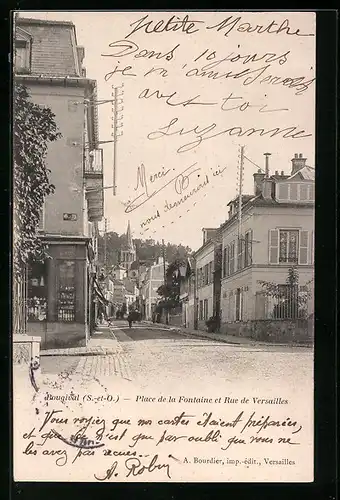 AK Bougival, Place de la Fontaine et Rue de Versailles