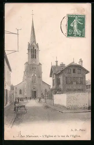 AK Les Mureaux, l`Eglise et la rue de l`Eglise