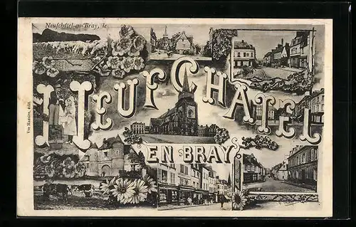 AK Neufchatel-en-Bray, L`Eglise, Hotel de Ville, Chateau