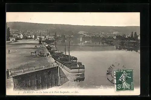 AK Elbeuf, La Seine et le Pont Suspendu