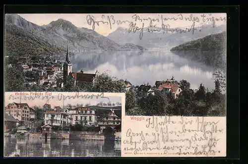 AK Weggis, Ortsansicht mit Hotel u. Pension Rigi