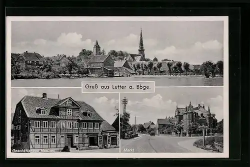 AK Lutter a. Bbge., Geschäftshaus Hermes, Markt, Teilansicht mit Kirche