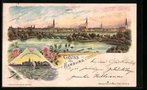 Lithographie Hamburg-Neustadt, Alster, Uhlenhorster Fährhaus