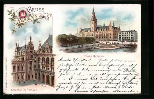 Lithographie Hamburg, Neues Rathaus, Ehrenhof des Rathauses