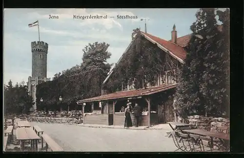 AK Jena, Gasthaus Forsthaus und Kriegerdenkmal