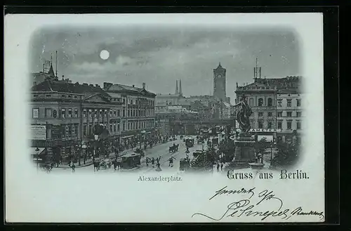 Mondschein-AK Berlin, Der Alexanderplatz im Vollmondlicht