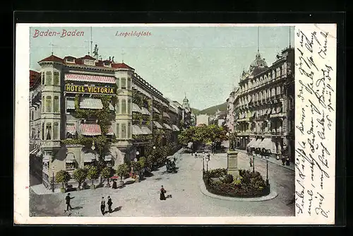 AK Baden-Baden, Leopoldsplatz mit Hotel Victoria