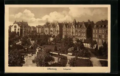 AK Offenburg, Volksgarten aus der Vogelschau